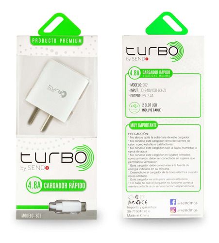 Cargador De Celular Potenciado 2 Slot Usb Y Tipo C +cable Tc