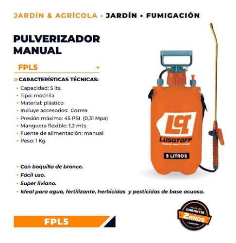 Pulverizador Fumigador A Presion 5 L Lusqtoff Profesional