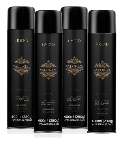 4 Fixador Laque Amend Valorize Hair Fixative 400ml Jato Seco