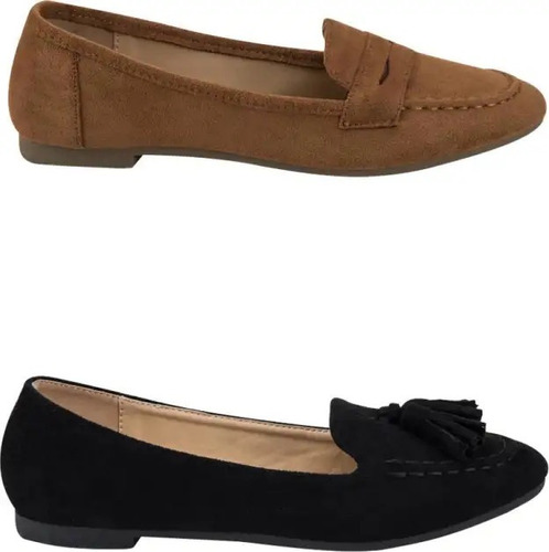 Zapatos Balerinas Confort Kit De 2 Pares Cafe Negro Comodas