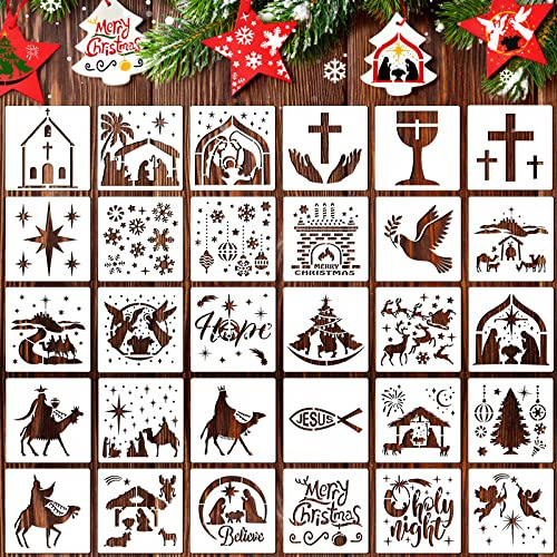 **30 Piezas De Plantillas De Navidad Pintura, Plantilla...