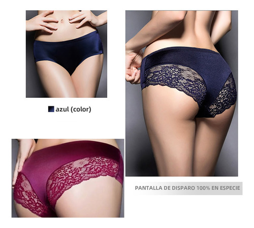 Bragas Transpirables Y Cómodo De Seda Hielo De Encaje 6 Pcs