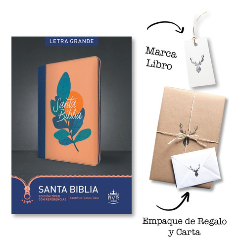 Biblia Rvr1960 Letra Grande Edición Zíper Sentipiel Coral