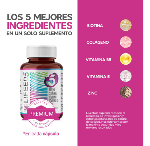 Imagen 4 de 7 de Lifeed Hair Con Biotina, Colageno, Zinc, Vitamina E Y Vit B5