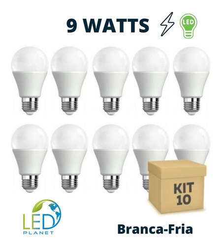 Kit 10 Lâmpadas Led 9w Bulbo Fria Bivolt Eletro Rio Claro Cor Da Luz Branco-frio Voltagem 110v/220v