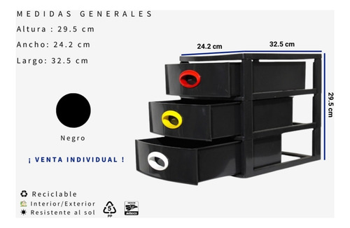Cajonera Organizador 3 Niveles Resistente Color Negro