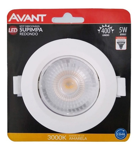 Kit 10 Spot Led Cob Embutir Redondo 5w Direcionável Avant