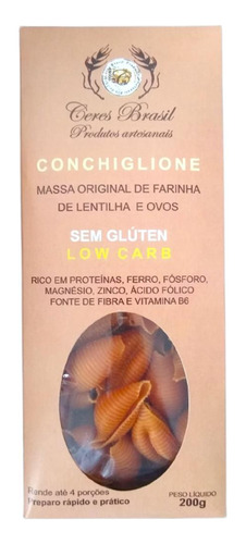 Kit 6x: Macarrão Conchiglione Lentilha Sem Glúten Ceres 200g