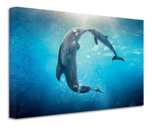 Cuadro Delfines Mar Oceano Canvas Grueso Cdf9 60x40