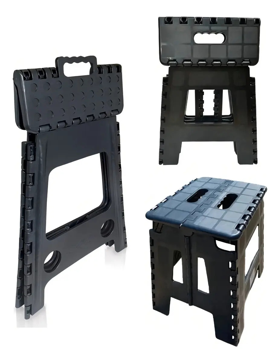 Kit 2 Banquetas Dobráveis Plástico Preto Marca Banquinho 100Kg