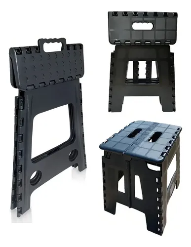 Kit 2 Banquetas Dobráveis Plástico Preto Marca Banquinho 100Kg