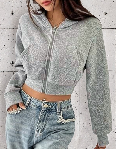 Poleron Crop Corto Mujer Algodon Nacional