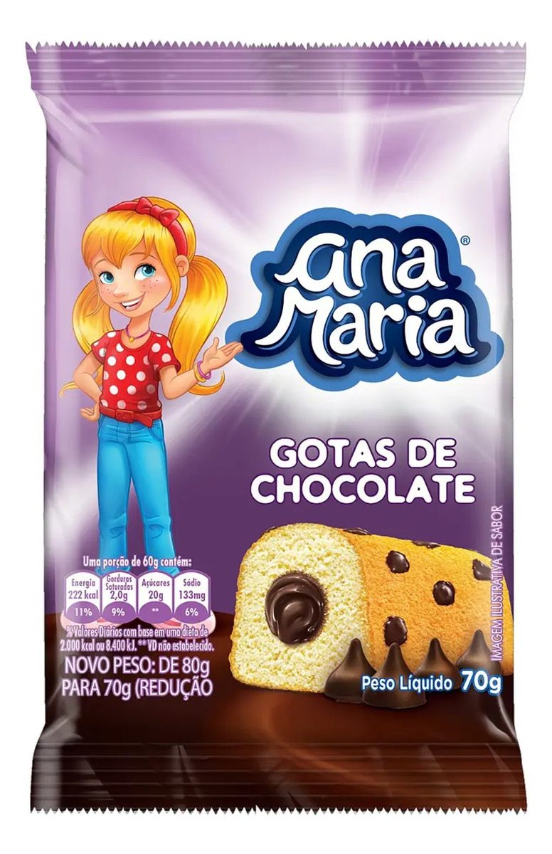 Bolo Ana Maria de Baunilha com Gotas de Chocolate em Pacote 70g