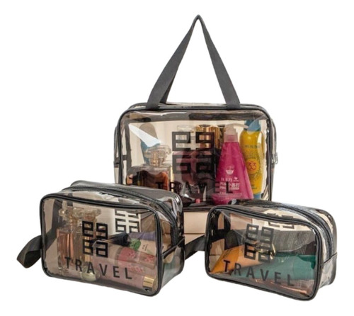 Bolso Transparente Set X3 Organizador Viaje Portacosmeticos