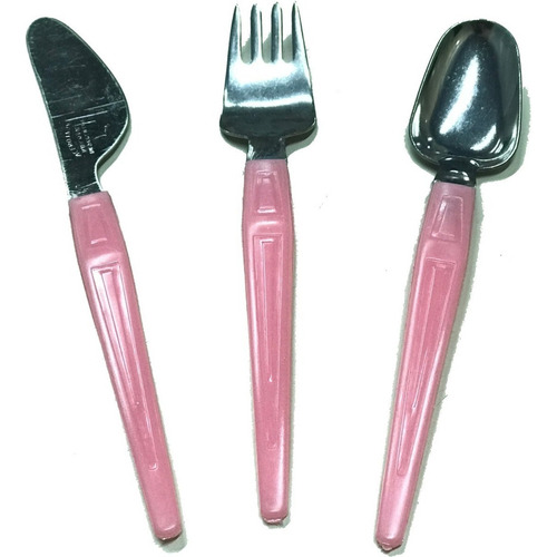 Set Tenedor Cuchillo Cuchara Cubiertos Para Niño Bebe Rosa!