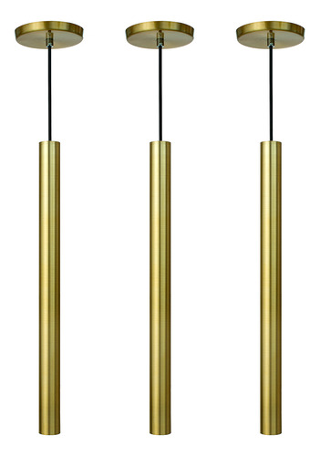 Kit 3 Pendente Tubo Dourado 50cm Cabo Cristal Led Bco Neutro Iluminar Ambiente