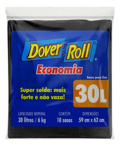 Saco para Lixo Preto 30l Dover Roll Economia 10 Unidades