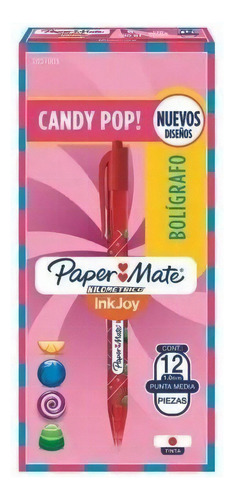 Plumas Paper Mate Caja Con 12 Pzs. Color de la tinta Rojo Color del exterior Rojo con Diseño Candy Pop