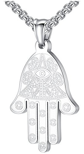 Hombres S De Acero Inoxidable De Mano Del Hamsa Collar ...