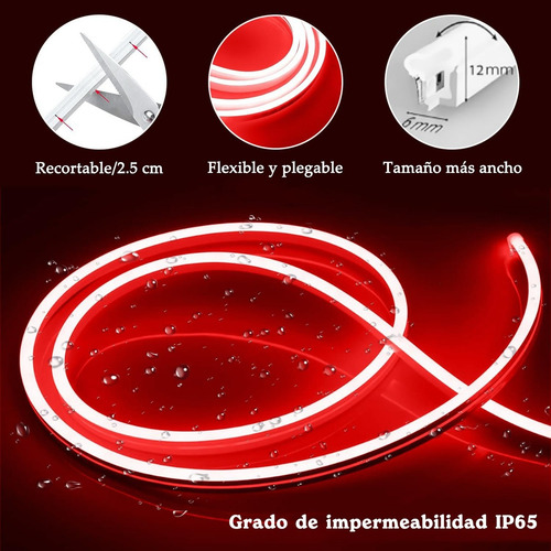 Tiras De Led Neón Luz Flexible Unicolor 5 Metros Cortar 12v Rojo