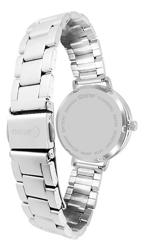 Reloj Para Mujer Análogo Acero Inoxidable Steiner 36mm 3 Atm Correa Plateado Bisel Plateado Fondo Negro