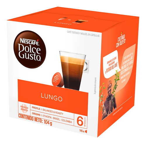 Cápsulas De Café Dolce Gusto Lungo Caja De 16 Und