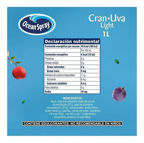 6 Pzas Bebida Ocean Spray Light Arándano Y Uva 1 L