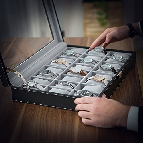 Songmics 24 Caja De Reloj Grande Reloj Funda De Vidrio Arrib