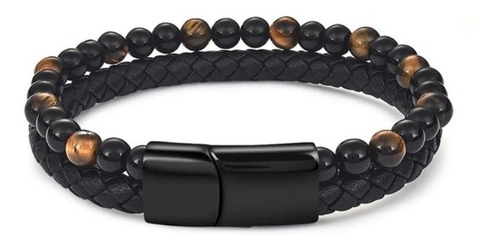 Pulsera Manilla Para Hombre En Cuero Y Acero 20.5cmts