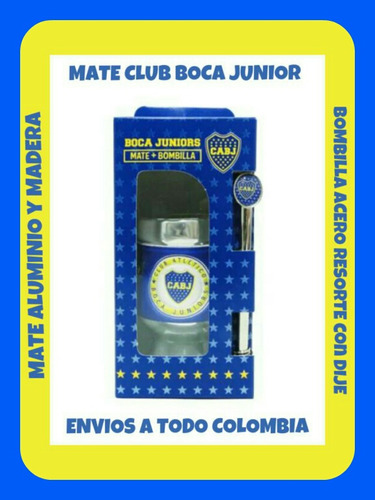 Novedad!mate Aluminio Y Madera Boca Junior +bombilla+caja