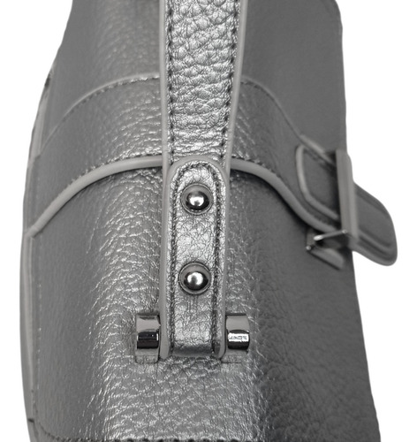 Morral Lexico L431 Eco Cuero C/ Bolsillo Antirrobo Y Correa Acabado de los herrajes Níquel Color LEX L431.2 PELTRE Correa de hombro Peltre Diseño de la tela Liso