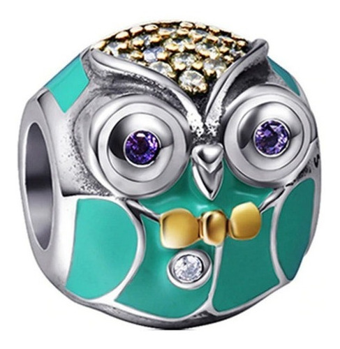 Charm Buho Verde, Intelectual Joya Plata Estilo Pandora
