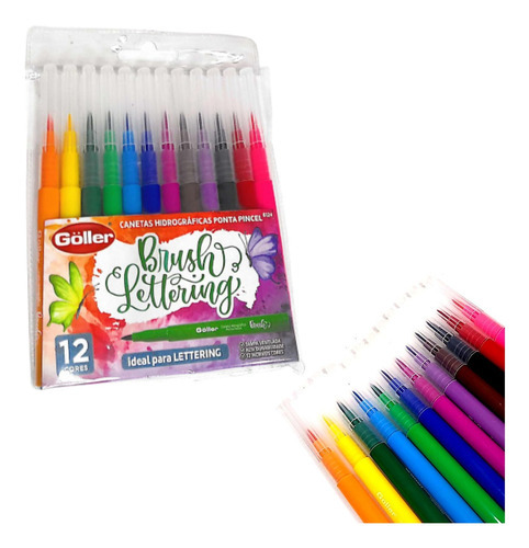 Kit 12 Brush Caneta Pen Ponta Pincel Lettering Canetinha