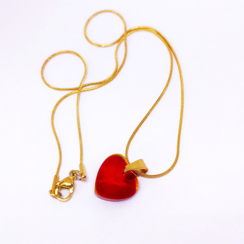 Collar Corazón Rojo Enchapado En Oro Amarillo