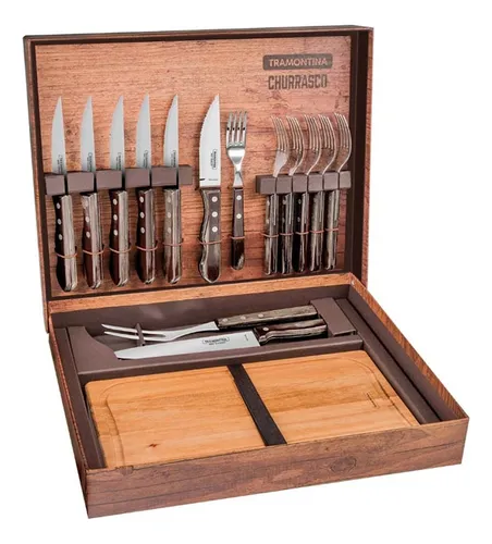 Kit Churrasco Lâminas Aço Inox Castanho 15 Peças Tramontina