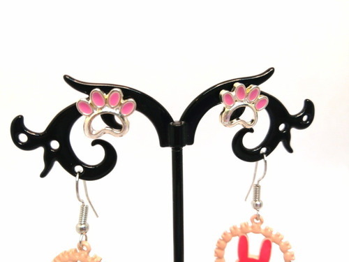 Set 2 Pares De Aros Fantasía Garrita/patita Y Conejo Kawaii 