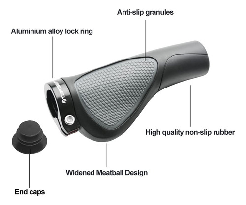 Puños Ergonómicos De Manubrio Topcabin Con Superficie De Aga Gran Área De Confort (negro Y Gris)