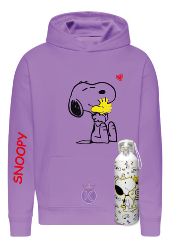 Poleron Snoopy + Botella En Aluminio - Charlie Brown - Rabanitos - Beagle - Perro - Serie - Estampaking