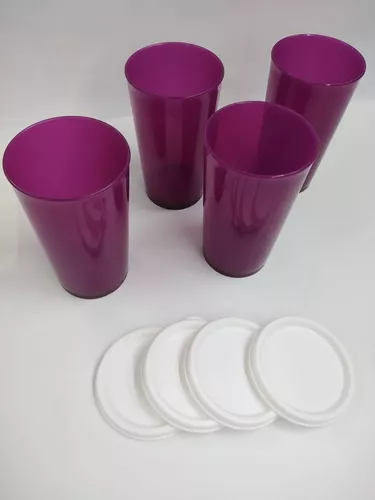 Vasos Decoret con Tapa Rosa Set 4 Tupperware