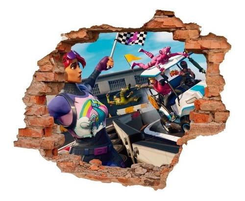 Decoracion En Vinil Fortnite -i67 Sticker Efecto Muro Roto