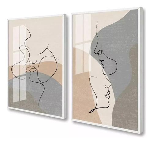 Quadro Abstrato Amor Em Curvas Casal Moldura E Vidro 50x70