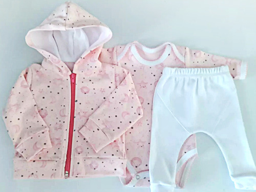 Set Campera Bebé Recien Nacido + Body + Pantalón Con Puño