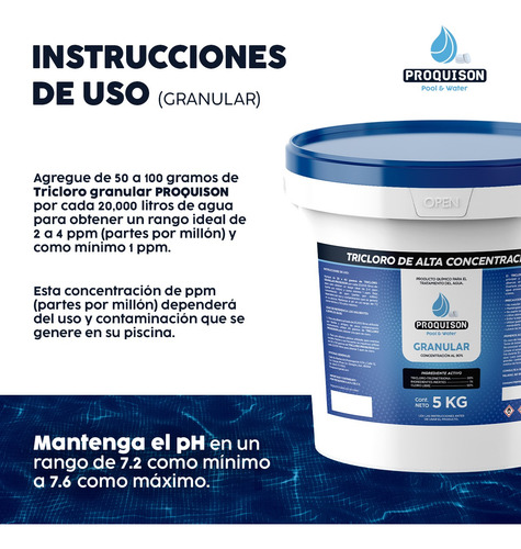 Cloro Para Alberca Granular 5 Kg Al 90% Tricloro Blanco