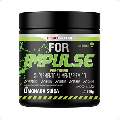 Kit Pré Treino For Impulse 300g + Coqueteleira - Fisionutri Sabor Limonada Suíça