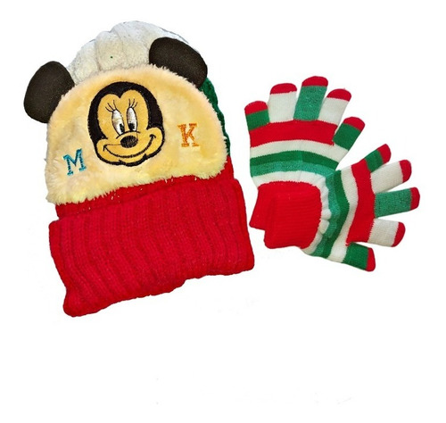 Combo X2 Gorro + Guantes Bebes Navidad Frio Niños Lana