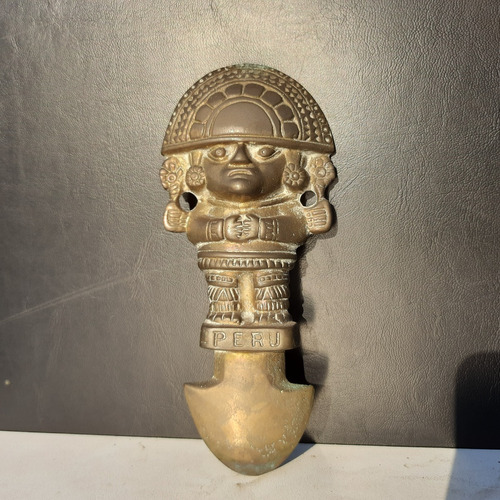 Faca Cerimonial Tumi Arte Inca Peruana Em Metal Dourado 18cm
