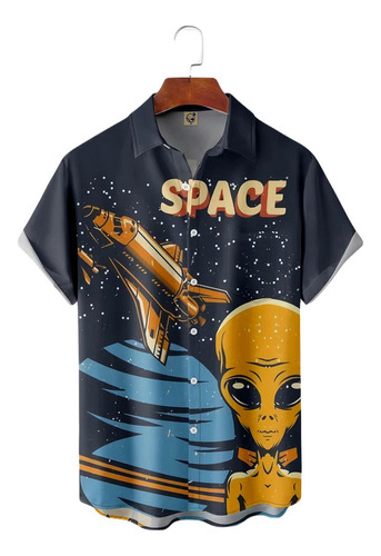 Zx Camisa Hawaiana Unisex Space Alien, Camisa De Playa De