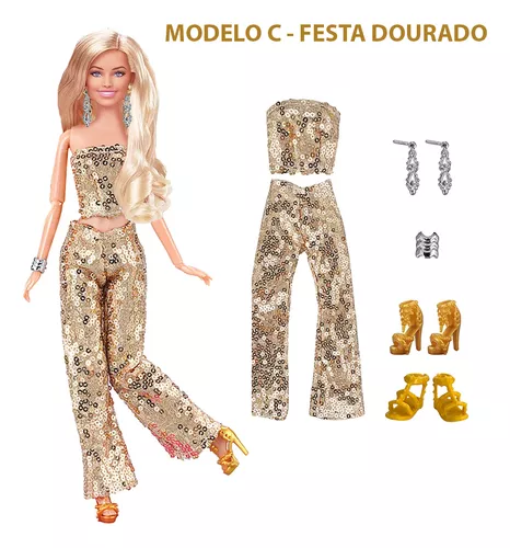 Conjunto Roupa Vestido Barbie O Filme + 2 Pares De Sapatos