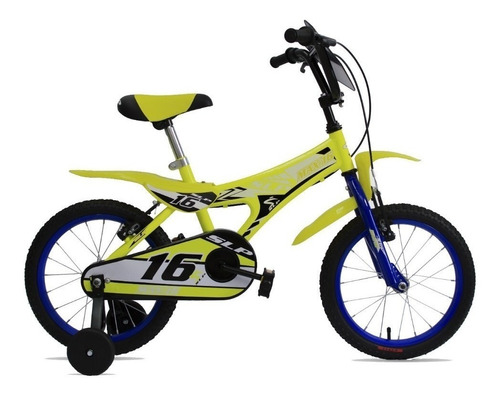 Bicicleta bmx freestyle infantil SLP Max R16 1v frenos v-brakes color amarillo con ruedas de entrenamiento  