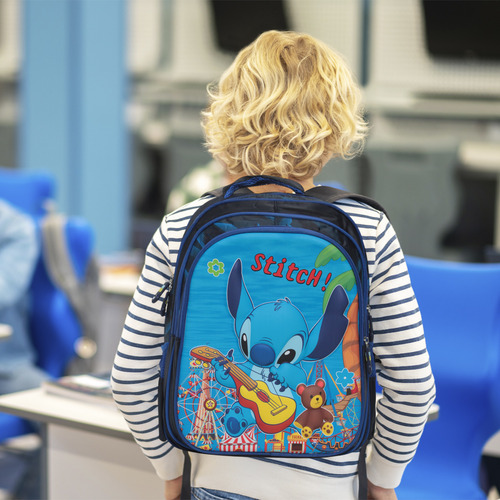 Mochila Infantil Menino Stitch Alto Relevo Costas Reforçada